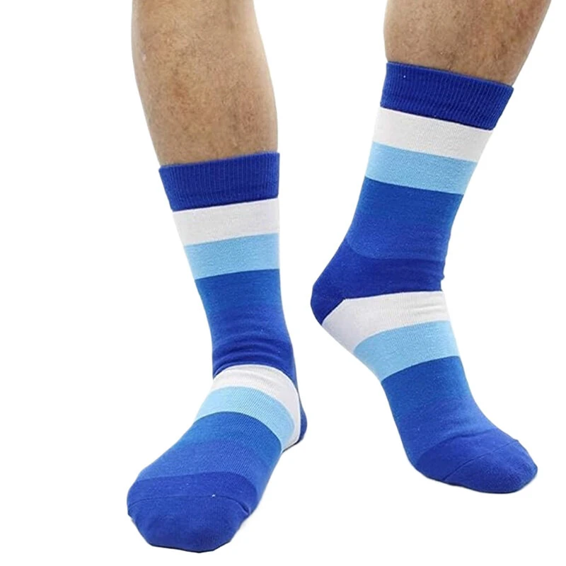 (image for) 5Pairs Men's Striped Colorblock Dress Socks, Comfortable Funny Novelty Crew Socks Plus Size, Sweat Absorption Anti-friction Long Cotton Socks