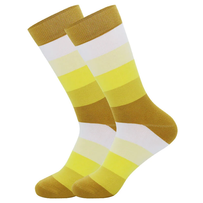 (image for) 5Pairs Men's Striped Colorblock Dress Socks, Comfortable Funny Novelty Crew Socks Plus Size, Sweat Absorption Anti-friction Long Cotton Socks